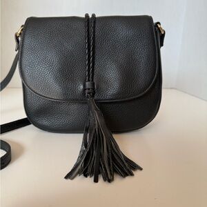 Pietro NYC Black Leather Tassel Crossbody Bag